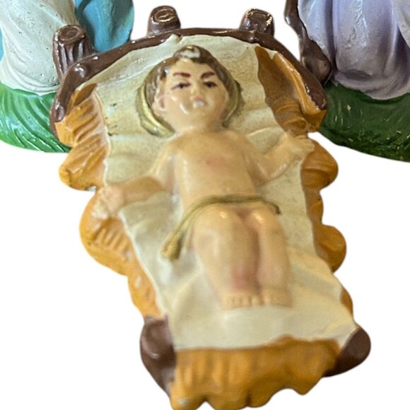 Vtg Italian Plaster Nativity Set Mary Joseph Baby Jesus 1950s Italy Stamp Creche - Picture 8 of 10